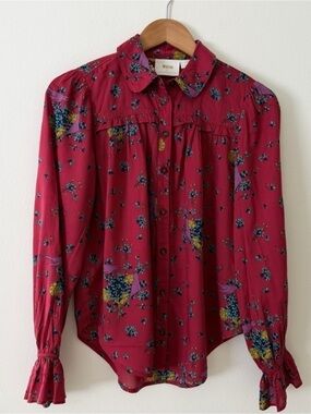 Like New❤️ Maeve Floral Button-Front Ruffled Cuff Blouse - Deep Pink